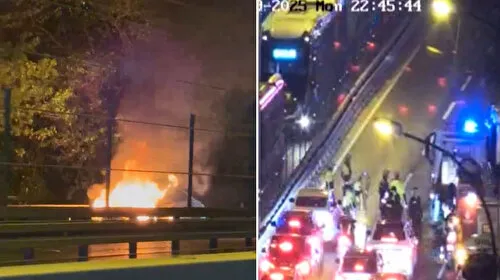 Mecidiyeköy'de korku dolu saatler: Otomobil alev alev yandı